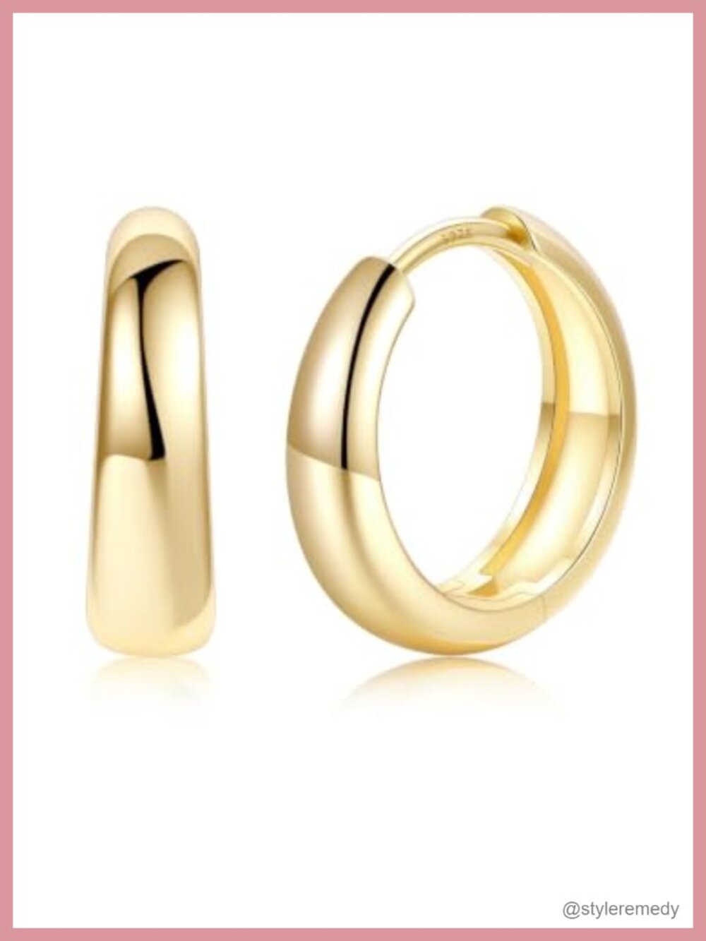 14K Gold Plated Chunky Hoop Earrings Huggie Hoops 14mm